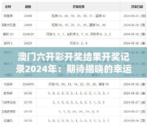 澳门六开彩开奖结果开奖记录2024年：期待揭晓的幸运密码