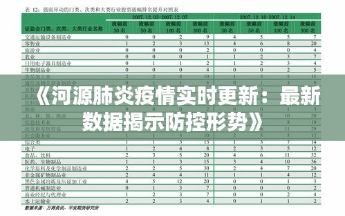 《河源肺炎疫情实时更新：最新数据揭示防控形势》