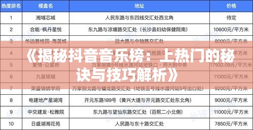 《揭秘抖音音乐榜：上热门的秘诀与技巧解析》