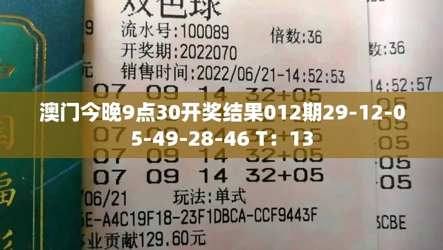 澳门今晚9点30开奖结果012期29-12-05-49-28-46 T：13