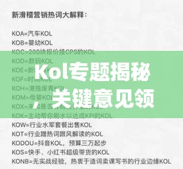 Kol专题揭秘，关键意见领袖的影响力与价值深度解析